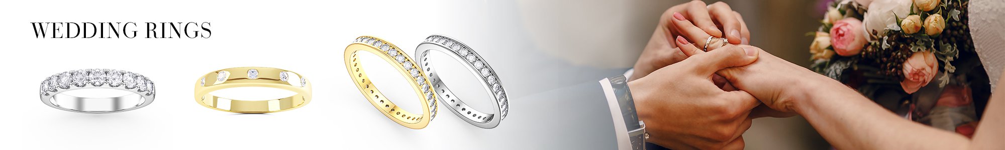 Wedding Rings - From White Sapphire set in Silver to Diamonds set in 18K Gold or Platinum.