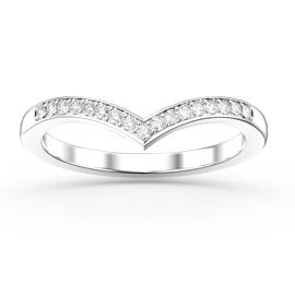 Unity Wishbone White Sapphire Platinum plated Silver Promise Ring