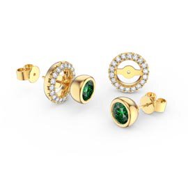 Infinity Emerald 18K Gold Vermeil Stud Earrings Halo Jacket Set