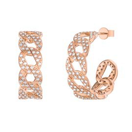 Infinity White Sapphire 18K Rose Gold Vermeil Pave Link Hoop Earrings