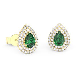 Fusion Emerald Pear Halo 18K Gold Vermeil Stud Earrings