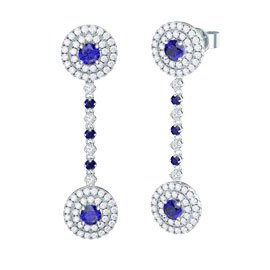 Fusion Sapphire Halo Platinum plated Silver  Stud and Drop Earrings Set