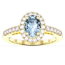Eternity Aquamarine Oval Halo 10K Gold Promise Ring