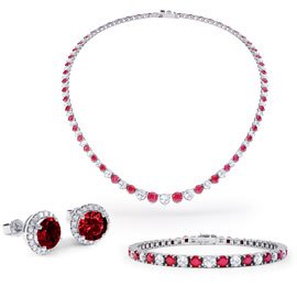 Eternity Ruby CZ Rhodium plated Silver Jewelry Set