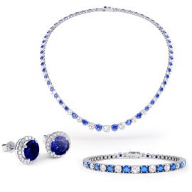 Eternity Sapphire CZ Rhodium plated Silver Jewelry Set