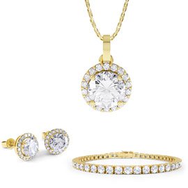 Eternity White Sapphire 18K Gold Vermeil Jewelry Set with Pendant