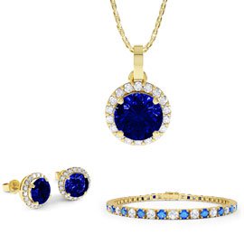 Eternity Sapphire 18K Gold Vermeil Jewelry Set with Pendant
